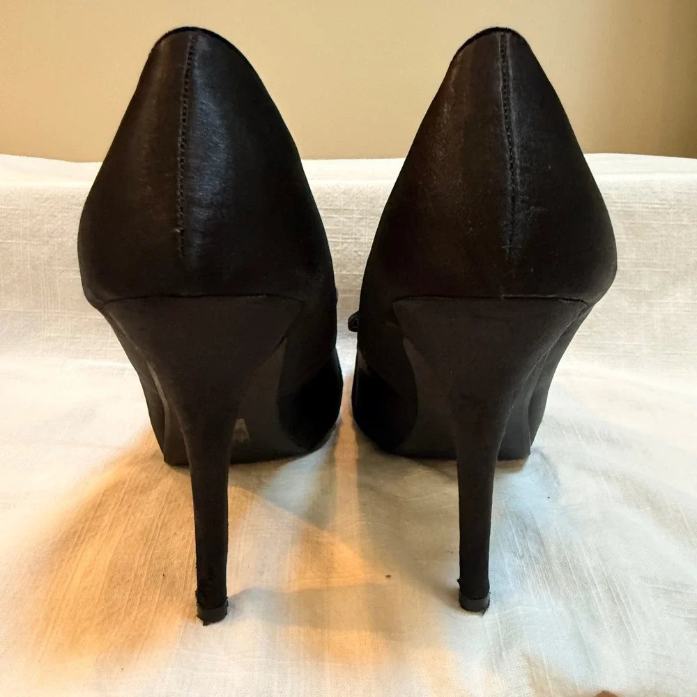 Call It Spring Pumps Size 9 Black Satin Velvet Bow Almond Toe High Heels